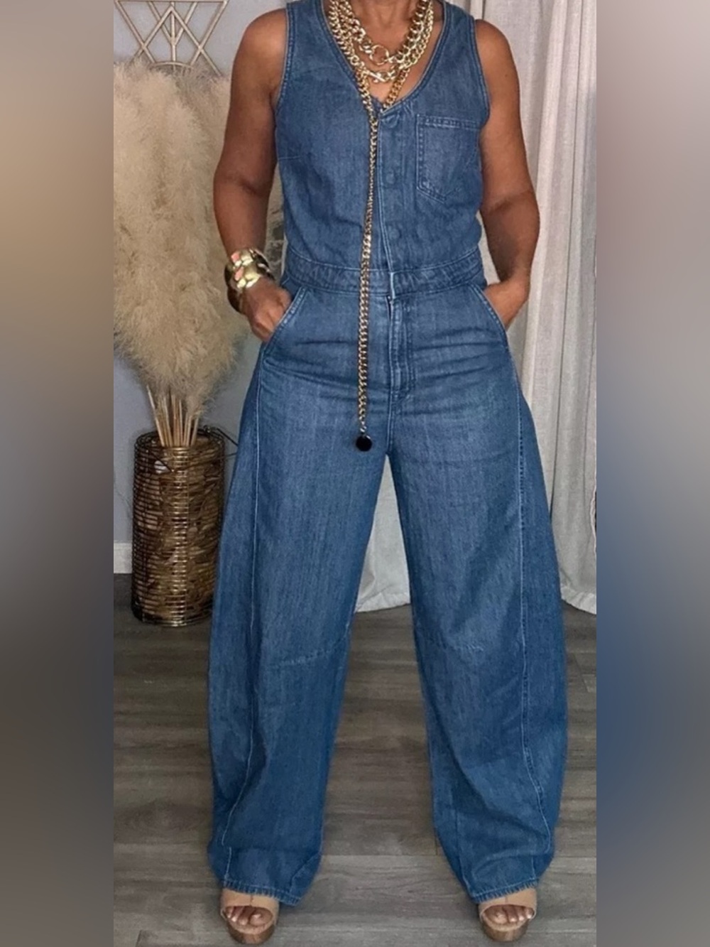 Universal Thread Blue Denim Jumpsuit Romper - Picture 3 of 7